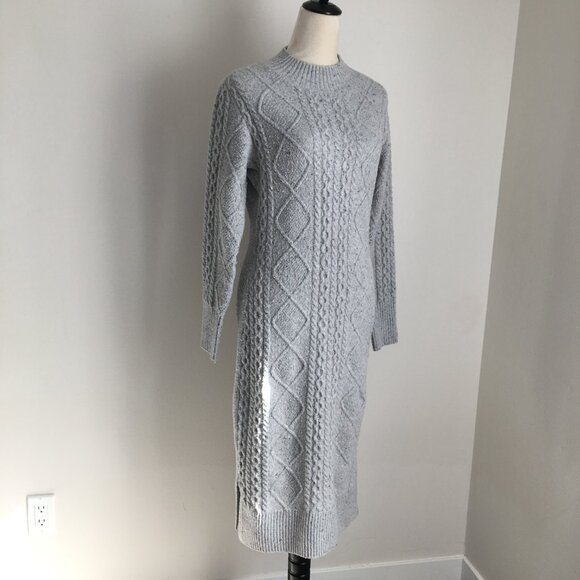 LUCKY BRAND Long Sleeve Gray Mixed Knit Mock Neck Slit Hem Sweater Dress - Picture 1 of 13